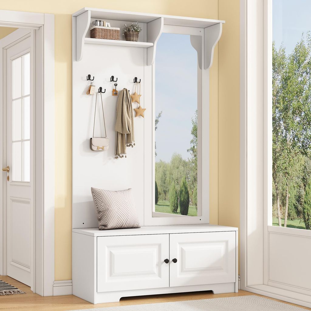 OKWISH Vestiaire d’Entrée avec Miroir et 5 Crochets - Image du produit 