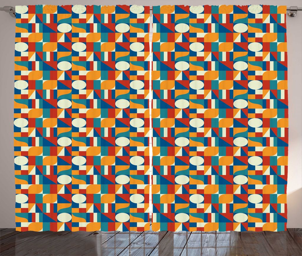 ABAKUHAUS Kreis-Muster Rustikaler Vorhang, Geometrische Moderne Kunst, Wohnzimmer Universalband Gardinen mit Schlaufen und Haken, 280 x 175 cm, Meh...
