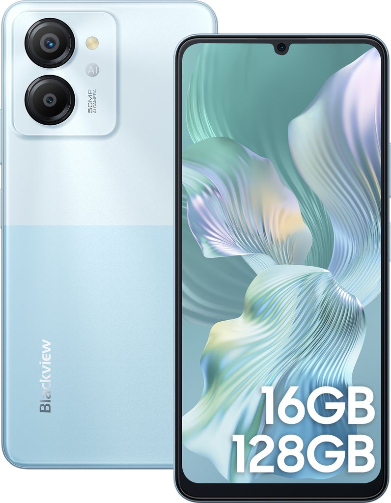 Blackview Color 8 (16GB + 128GB) Handy Ohne Vertrag, 6,75 Zoll Display, Octa-core Unisoc T616 Android 13 50MP + 8MP Kamera, 6000mAh Akku