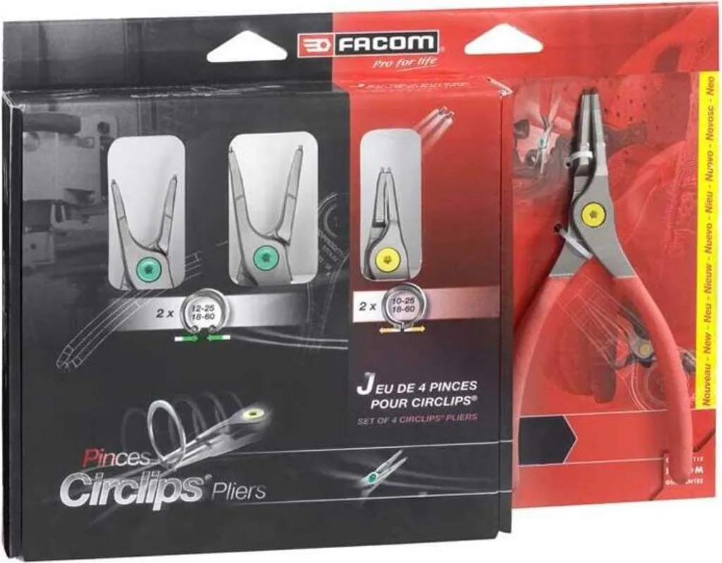 FACOM PCJ4 Jeu de 4 pinces à circlips intérieur et extérieur de précision