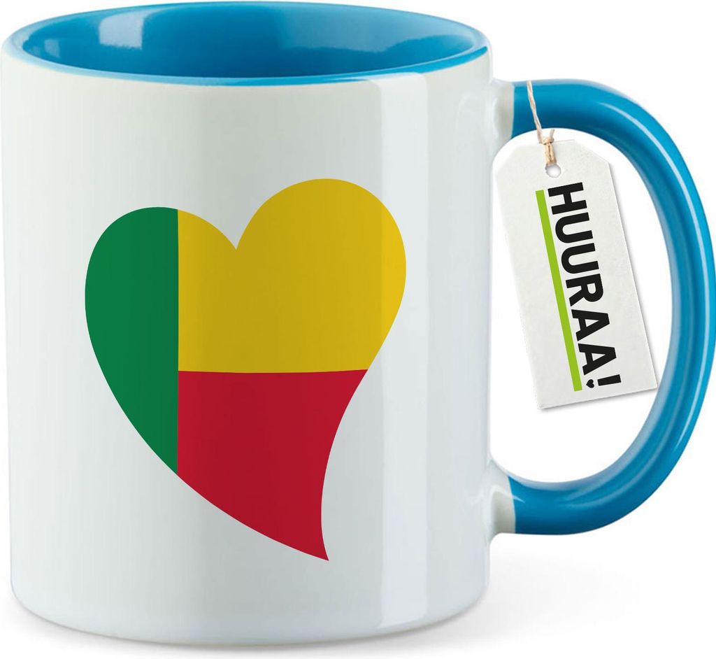 Huuraa Kaffeetasse Benin Flagge Herz 330ml Blau Keramik Kaffeebecher Geschenkidee