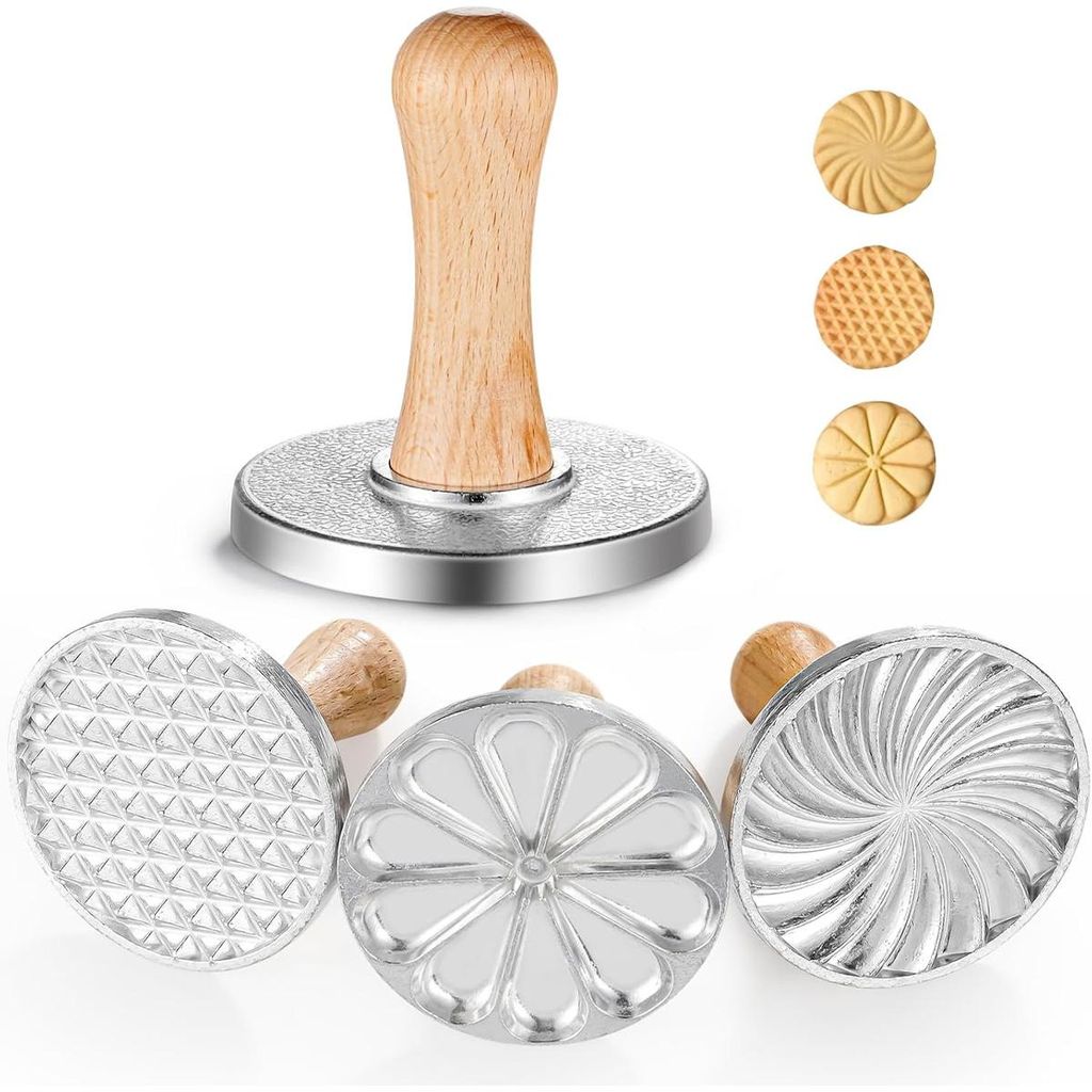 3PCS Weihnachts-Keksstempel aus Zinklegierung mit Holzgriff, lebensmittelecht,Antihaftbeschichtung, handwaschbar,für Kekse,Gebäck&Fondant,Geschen...