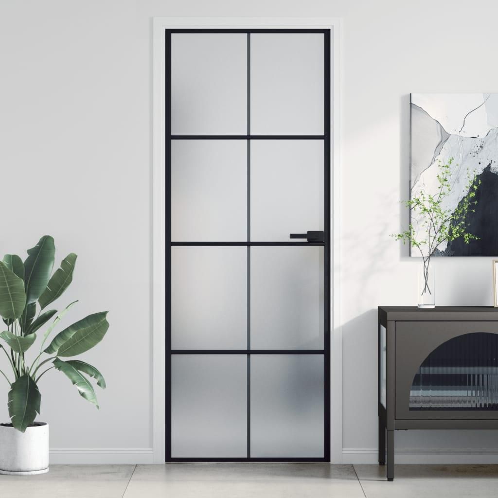vidaXL Drzwi wewnętrzne slim czarne 76x201,5 cm szkło Zdjęcie produktu