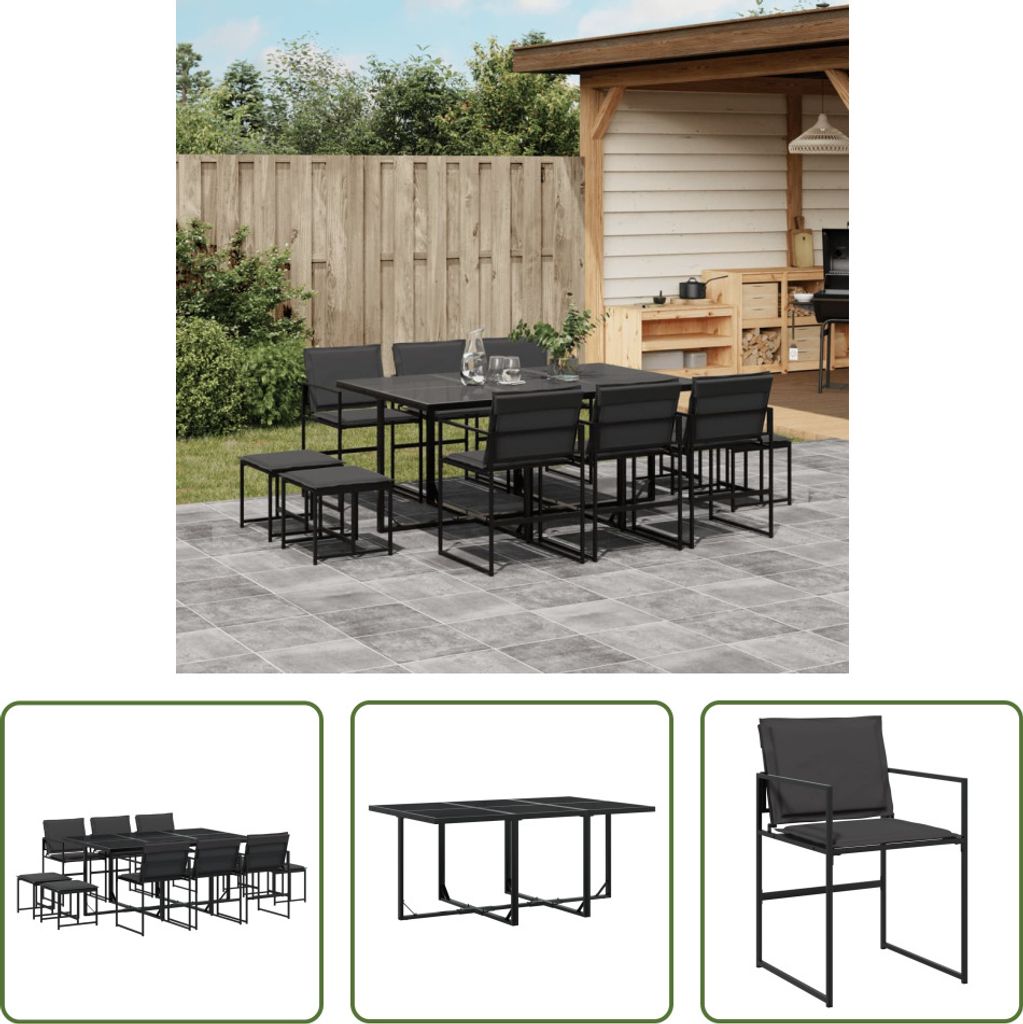The Living Store 11-tlg. Garten-Essgruppe mit Kissen Schwarz Textilene