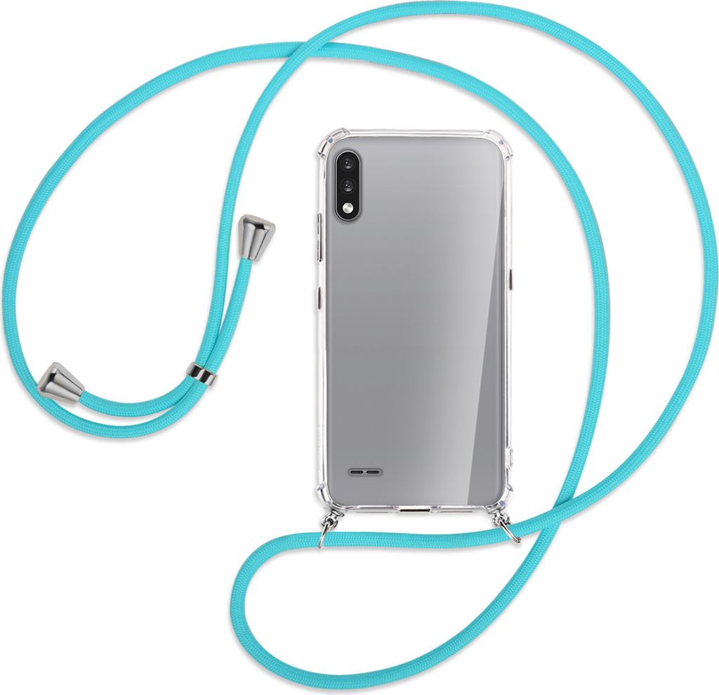 Handykette Backcover-Schutzhülle mit Band (Metall silberfarben) für LG K22 LMK200 - türkis