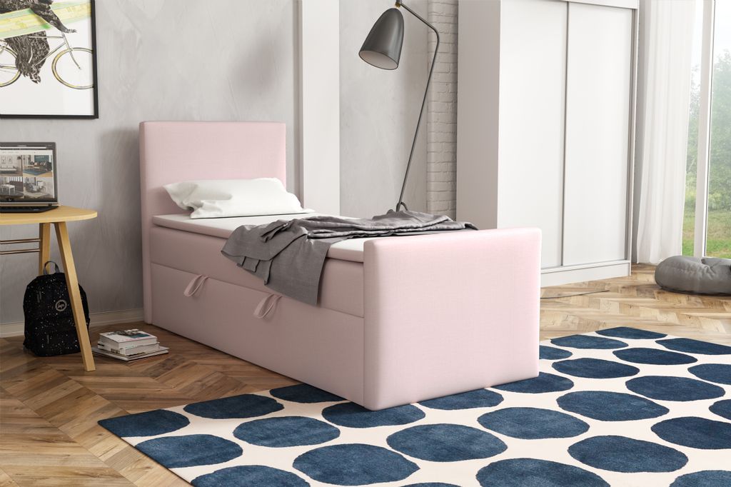 FEDVE Boxspringbett Schlafzimmerbett LAUTARO mit Bettkästen, Doppelbett mit Bonell-Matratze und Topper 100x200