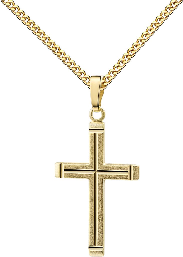 Kreuz Anhänger Gold 585 mit Kreuz in Kreuz Diamantschliff . Mit Kette 55 cm