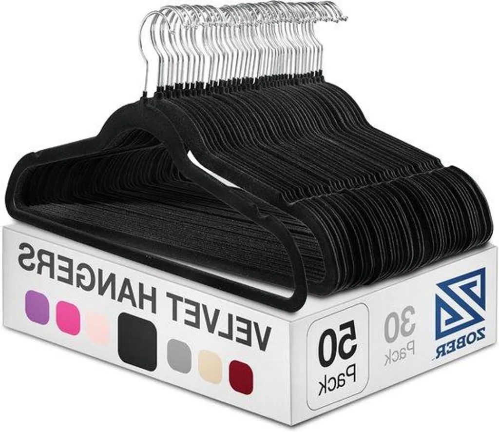 Lot de 50 cintres antidérapants noirs avec crochet pivotant à 360°