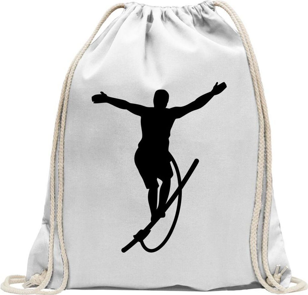 Kiwistar - Turnbeutel - weiss - Seiltanz Laufen Sport Figur - Fun Rucksack Sport Beutel Gymsack Baumwolle mit Ziehgurt