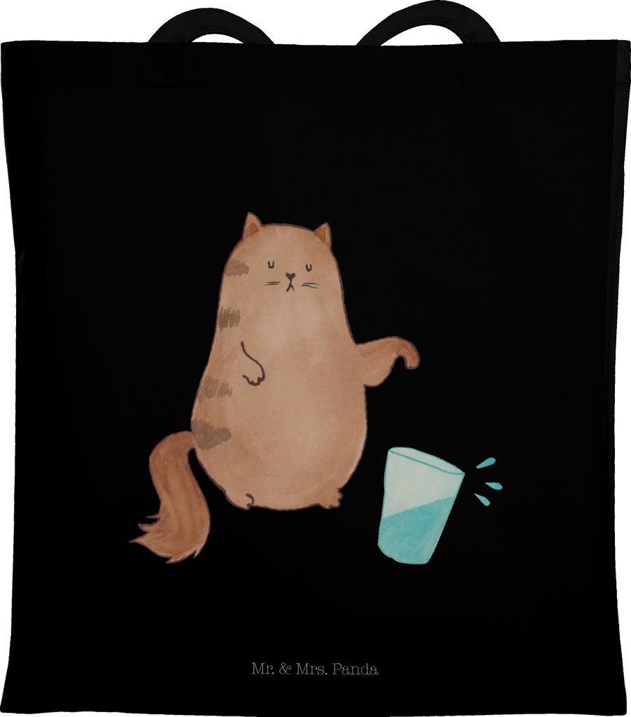 Mr. & Mrs. Panda Tote Bag Katze Wasserglas - Schwarz - Geschenk, Schultasche, Wasser, canvas tasche, Cats, universaltasche, Haustier, Katzen, Stoff...