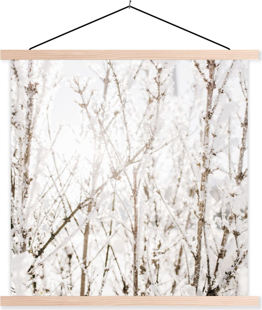 MuchoWow Textilposter Winter - Äste - Eis 40x40 cm mit holzfarbenen Rahmen - Posterleiste