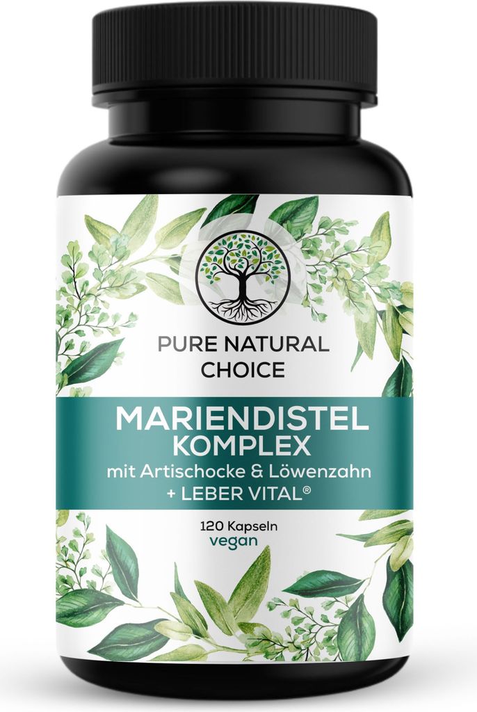 PURE NATURAL CHOICE | Mariendistel Komplex: Exklusive 8-Fach Formel mit Artischocke, Löwenzahn & LEBER Vital – 80% Silymarin für maximale Wir...