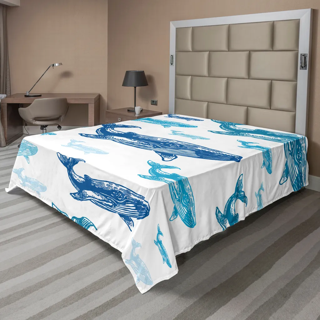 Drap de Lit Motif Baleine Bleue Réaliste, Textile Confortable 275 cm