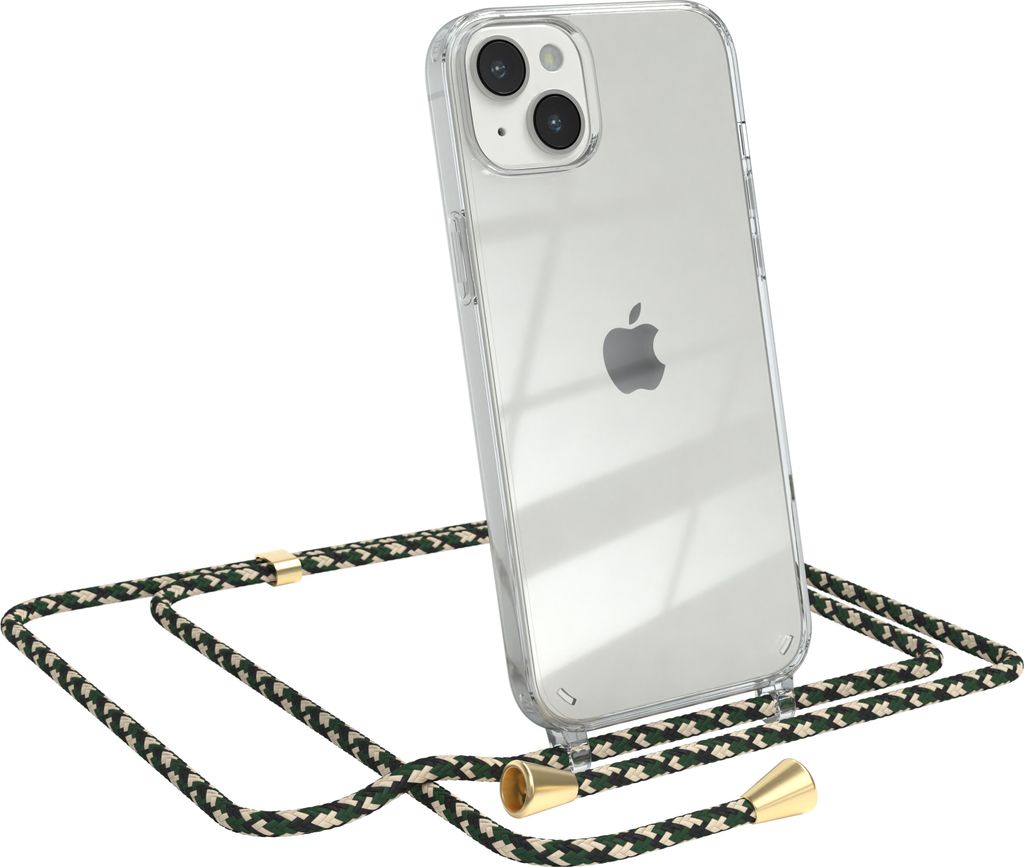 EAZY CASE Handykette kompatibel mit Apple iPhone 14 Plus, Handyhülle mit Umhängeband, Handykordel, Schutzhülle Clear, Band in Grün