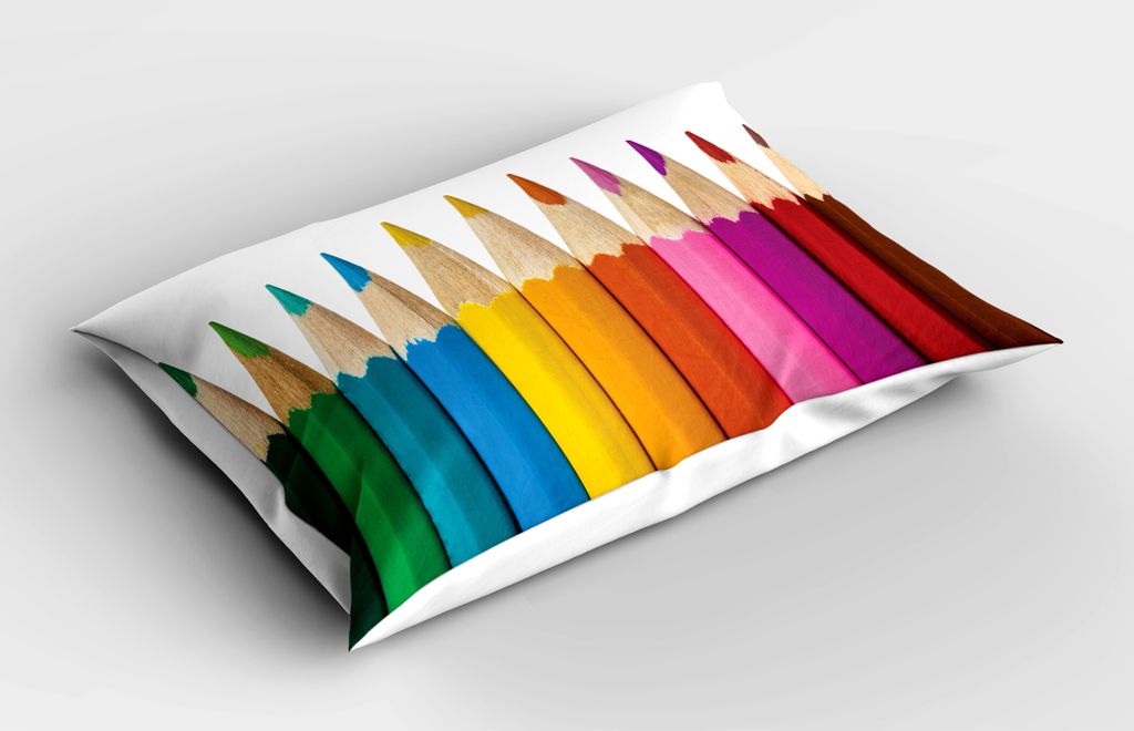 ABAKUHAUS Schule Kopfkissenbezug, Kreativität Themed Kinder bunte Bleistifte für Malerei Makro-Fotografie-Druck, 40x80 cm, Mehrfarbig