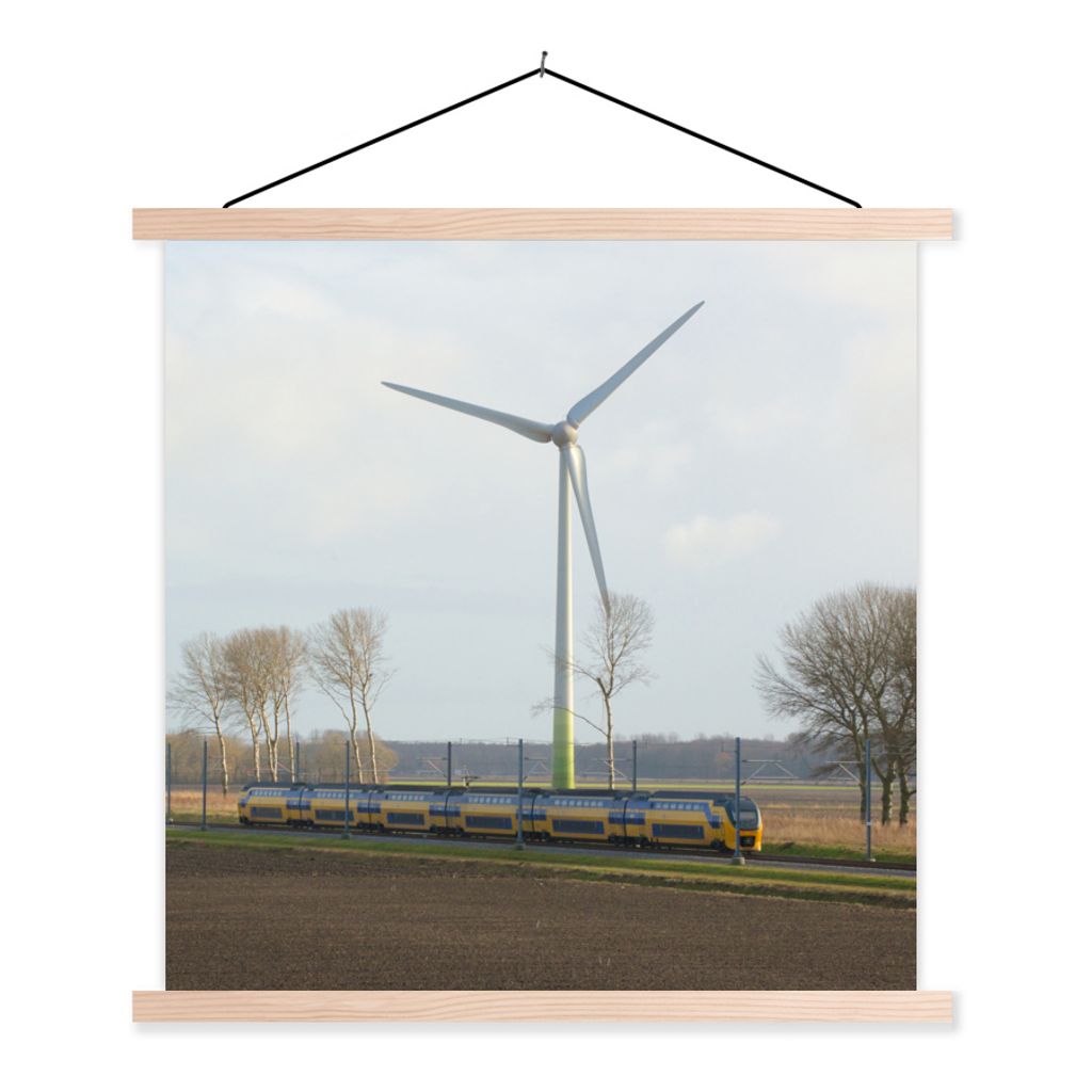 MuchoWow Textilposter Ein Zug mitten auf der Wiese 40x40 cm mit holzfarbenen Rahmen - Posterleiste