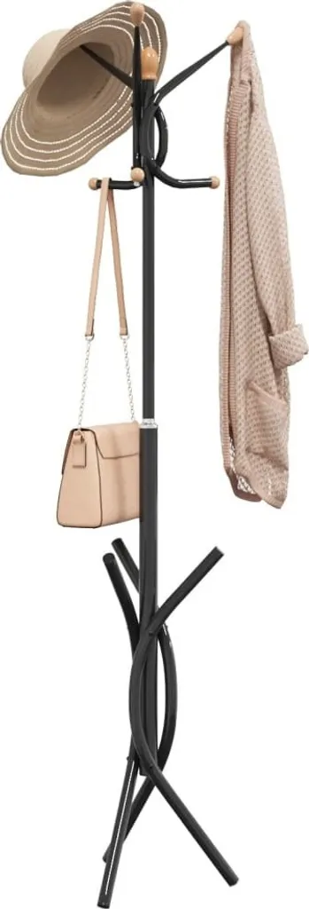 Patère sur Pied Noire 176 cm Vestiaire Vertical en Métal pour Entrée - 2
