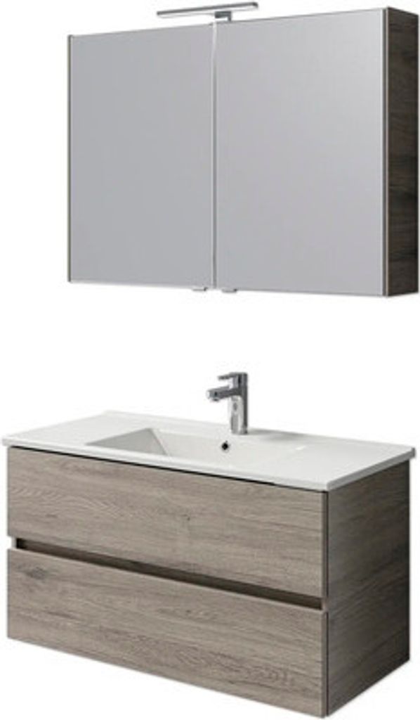 Badmöbel-Set Pelipal Cavallino BxHxT 100 x 200 x 46 cm Frontfarbe eiche sanremo mit Keramik-Waschtisch weiß, Waschtischu
