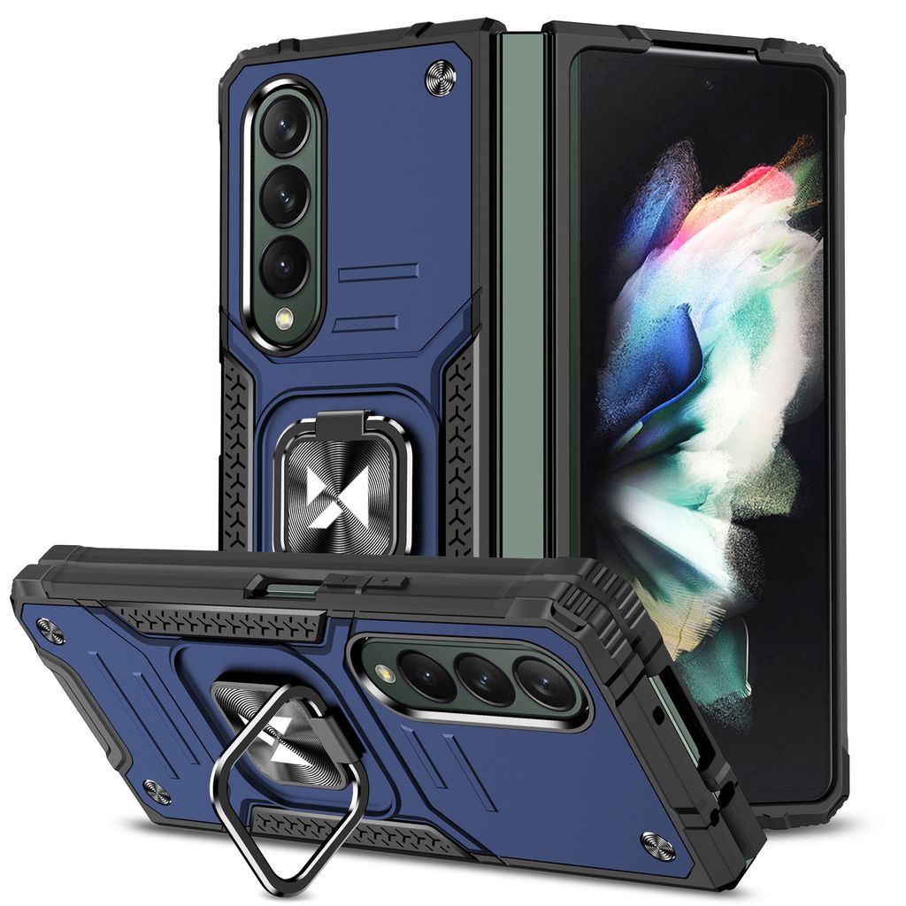 Wozinsky Ring Rüstung Fall Samsung Galaxy Z Falten 4 Gepanzert Fall Magnetische Halterung Ring Blau