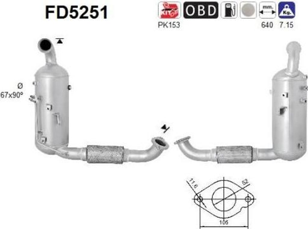 AS FD5251 Dieselpartikelfilter Rußpartikelfilter DPF für FORD Tourneo Connect / Grand Tourneo Connect V408 Kombi Abgasanlage Diesel