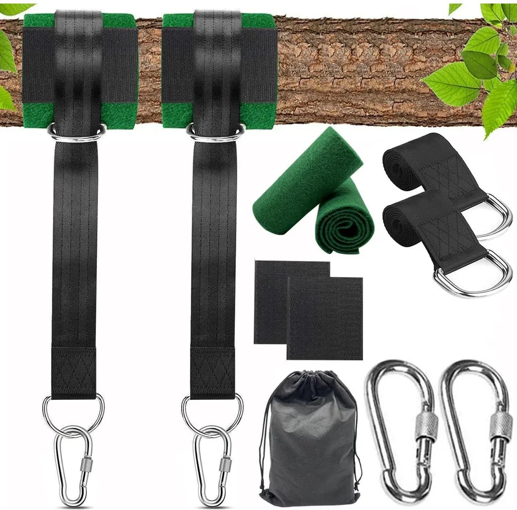 Kit de Suspension Hamac et Balançoire - 2 Sangles 1.5m, Mousquetons avec Anneaux