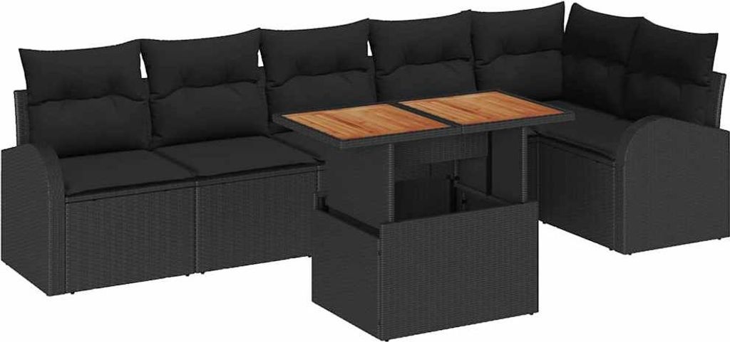Garten-Sofa-Set mit Speicher 7 pcs Schwarz Poly Rattan