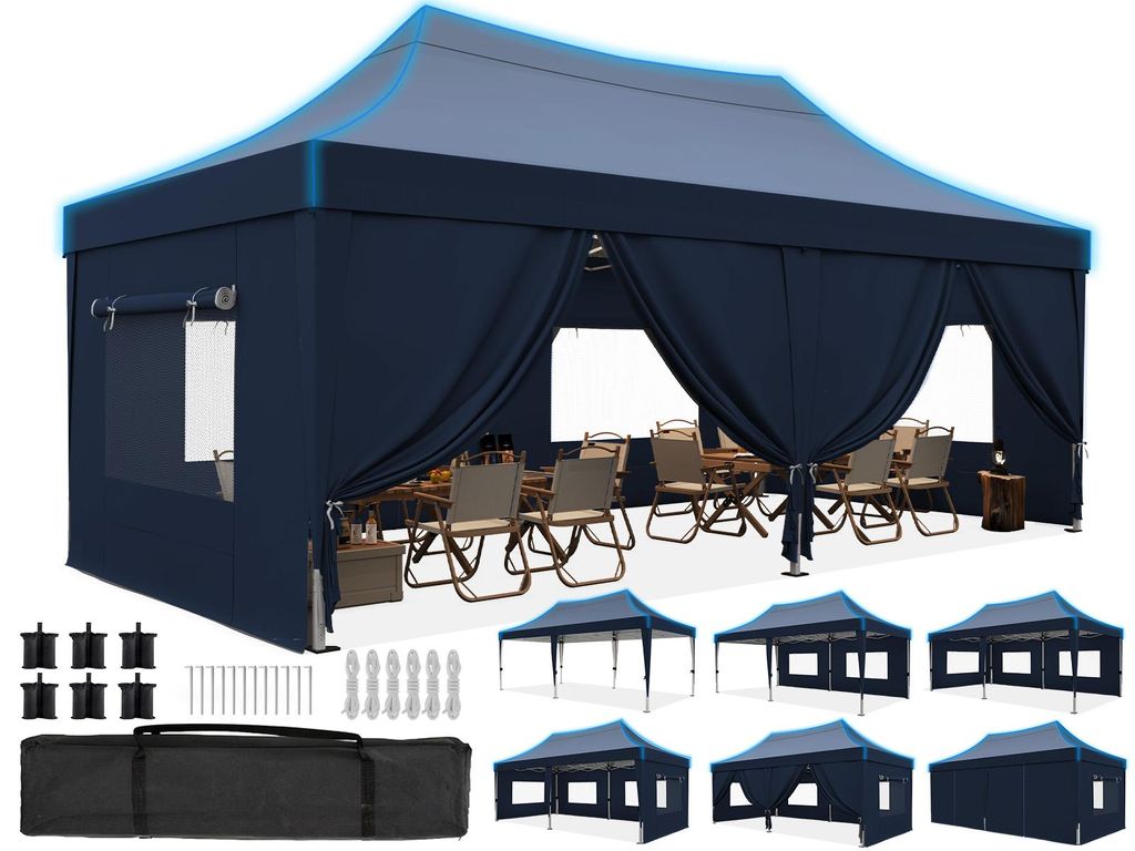 Quictent Pavillon 3x6m Faltpavillon Wasserdicht Stabil mit 6 Seitenteilen Partyzelt Pop Up Camping Pavillon Gartenzelt Gartenpavillon für Garten,P...