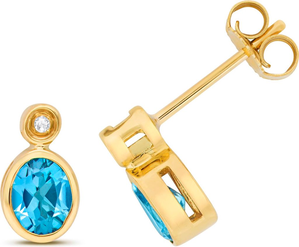 9 Karat (375) Gold Damen - Diamant Ohrstecker Brillant-Schliff mit Topas - 9mm*5mm; TRS14464