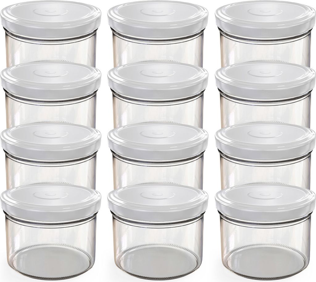 Oputec 12x 230 ml Einmachgläser mit Schraubdeckel Weiß – Perfekt für Konfitüren, als Vorratsgläser mit Deckel Marmeladengläser und Schraubg...