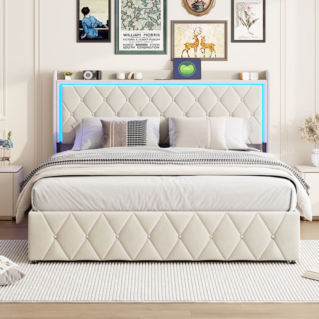 Letto imbottito ProximaX Beige 160x200cm con luce LED, Immagine del prodotto 