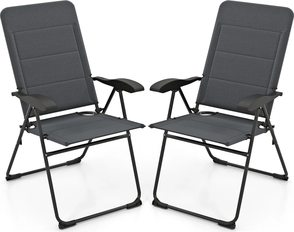 Sedie da Campeggio COSTWAY Set 2 Reclinabili - Grigio Imbottite