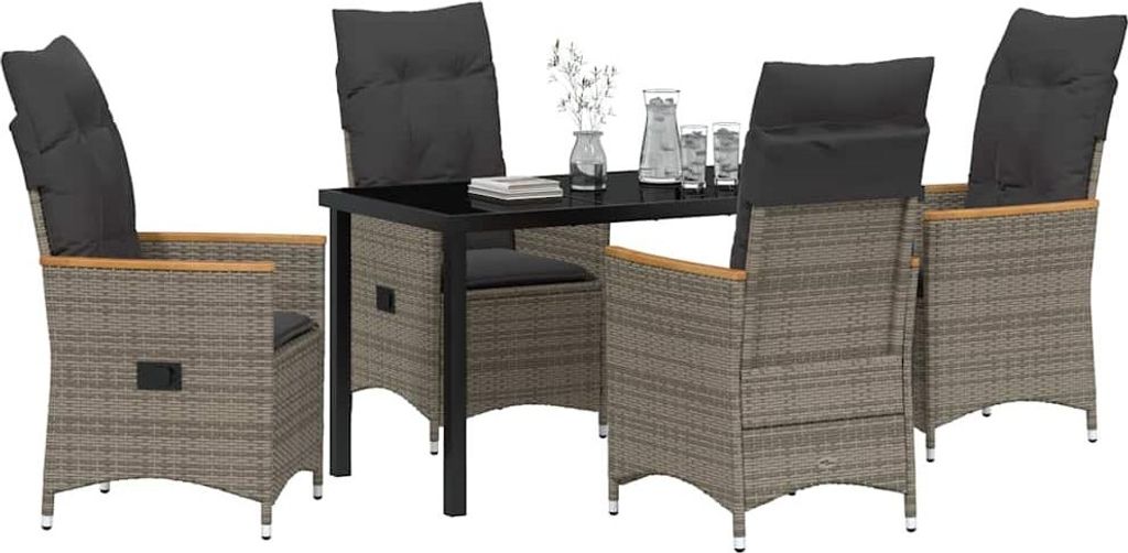 Garten Essgruppe mit Kissen 5 pcs Grau Poly-Rattan