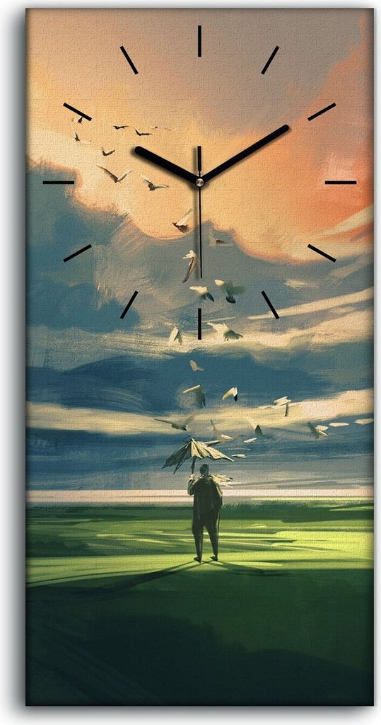 Dekor Leinwand Uhr Wandbilder Quarz 30x60 Mann der einen Regenschirm Malerei - schwarze Hände