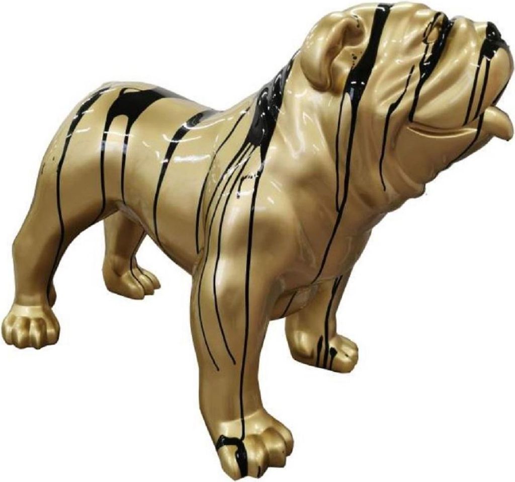 Casa Padrino Designer Deko Figur Hund Bulldogge Gold / Schwarz 90 x H. 74 cm - Wetterbeständige Deko Skulptur - Wohnzimmer Deko - Garten Deko - De...