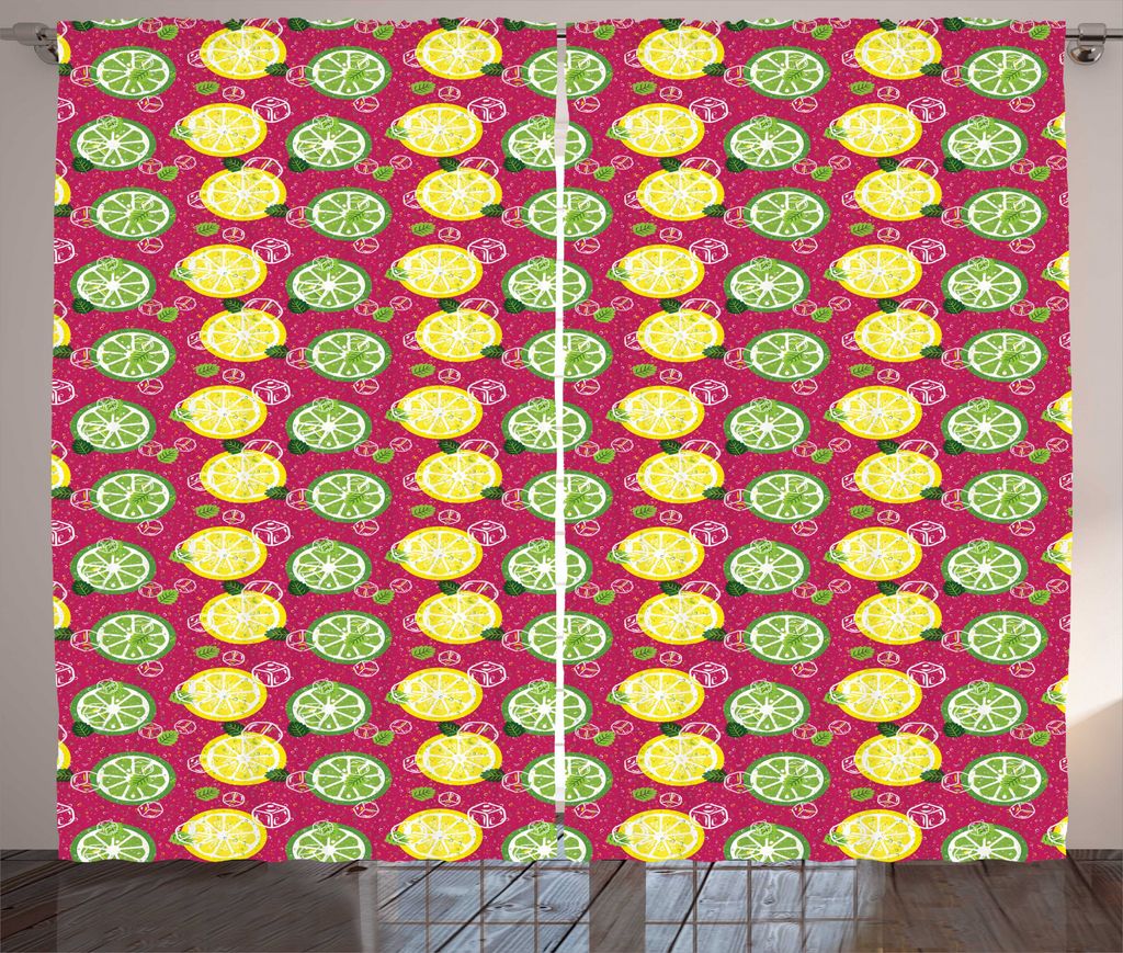 ABAKUHAUS Zitronen Rustikaler Gardine, Geschnittene Citrus Lime Cubes, Wohnzimmer Universalband Gardinen mit Schlaufen und Haken, 280 x 225 cm, Mag...