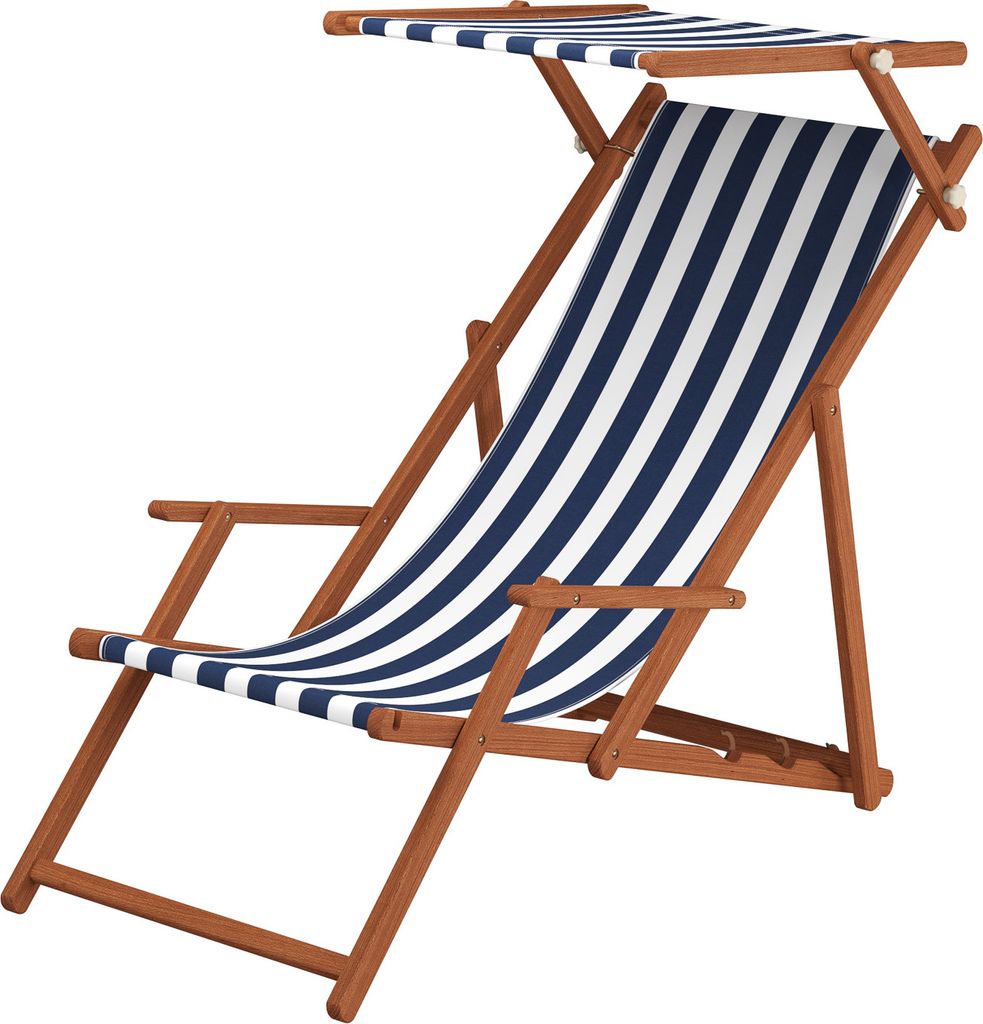 Liegestuhl blau-weiß Gartenliege Strandliege Buche dunkel Sonnendach Kissen 10-317 S KH