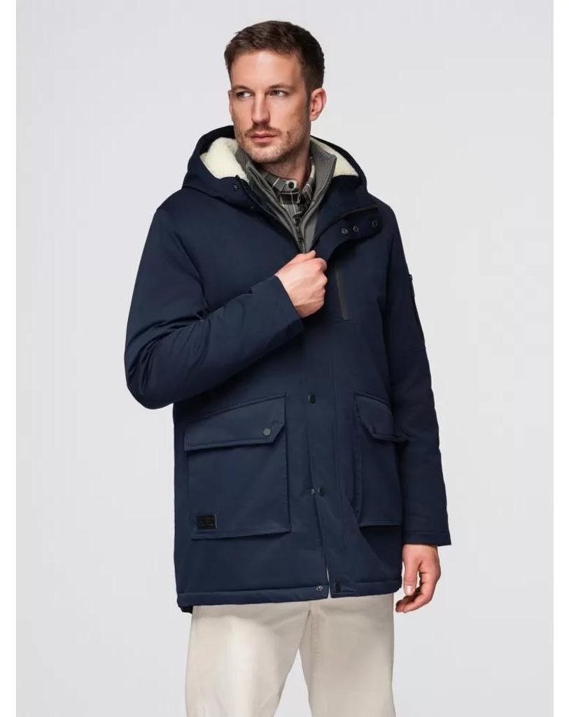 Parka larga para hombre con forro de piel sintética - Azul Imagen del producto 