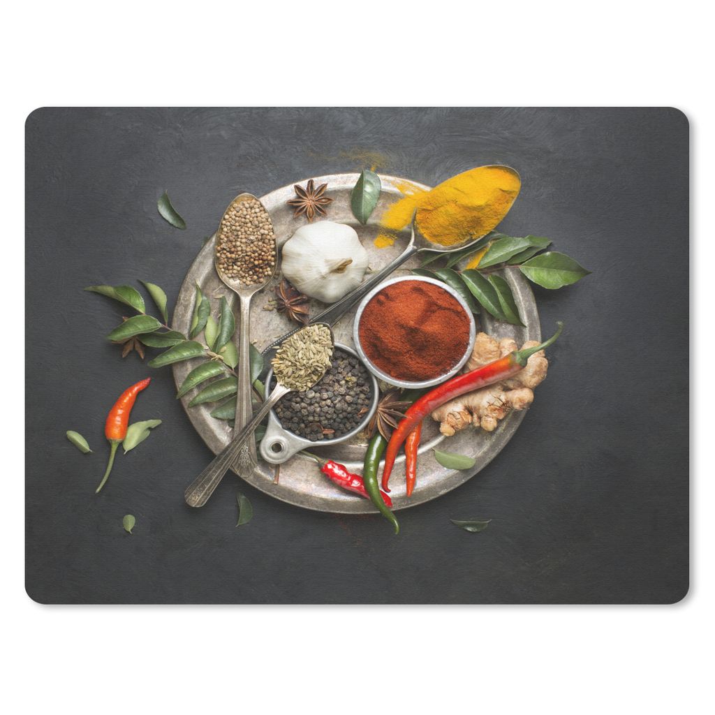 MuchoWow Mauspad Mousepad Gewürze - Teller - Pfeffer - Schwarz - Löffel - Silber 40x30 cm - Mousepads - Maus Mat - Pad - Mausunterlage - Anti R...