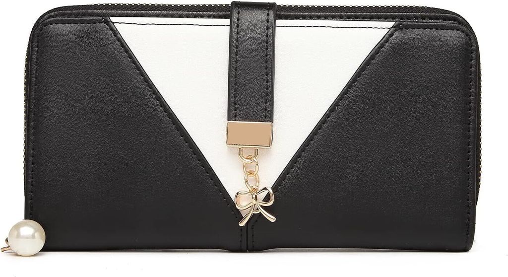 Elegante Damen Clutch aus Kunstleder mit Schleifenanhänger 12 Kartenfächern, Reißverschluss und idealer Größe perfektes Geschenk für jede Gel...