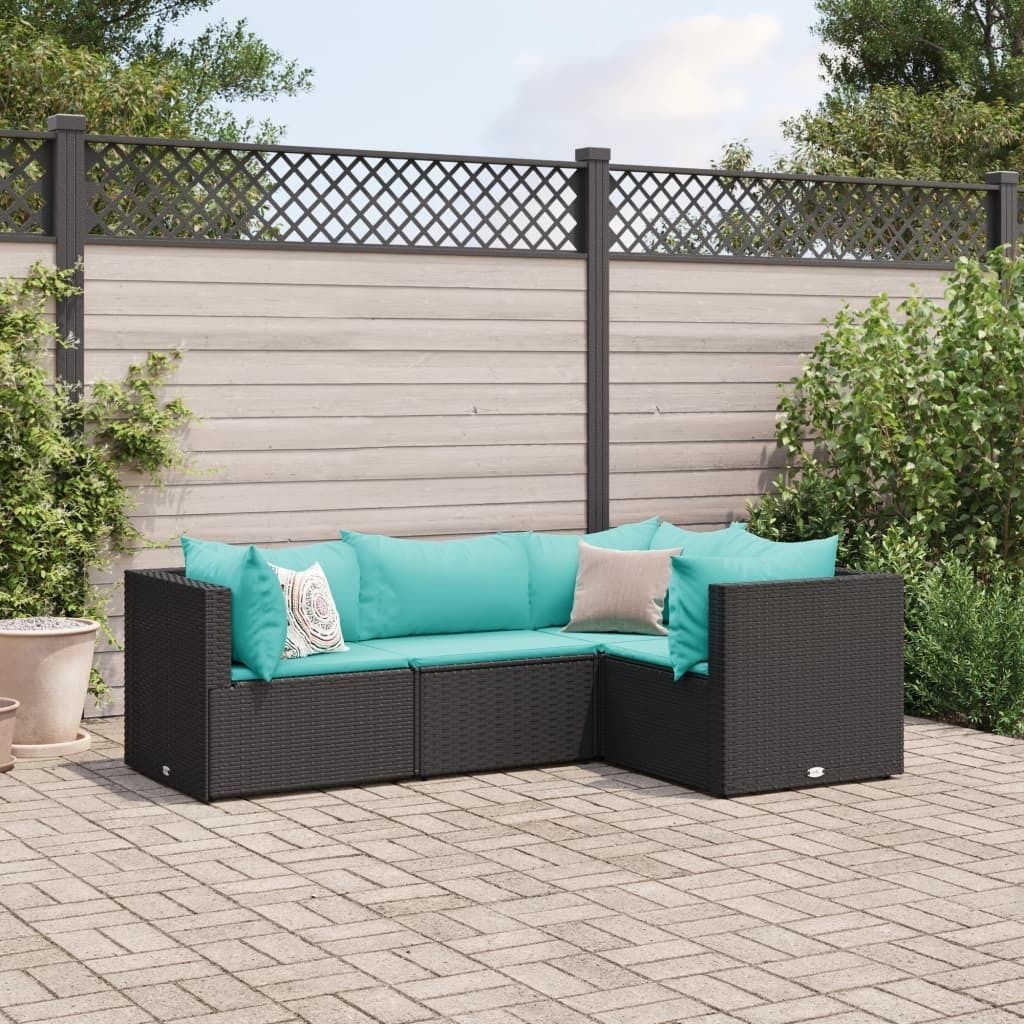 2024 Gartenmöbel 4-tlg. Garten-Lounge-Set mit Kissen Schwarz Poly Rattan Gartenmöbel-Sets Garden Pleasure 6537427