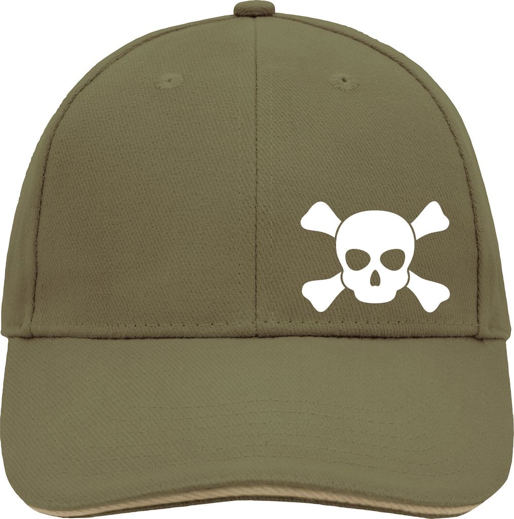 Huuraa Cappy Mütze Pirat Totenschädel Olive/Beige Baumwolle 6-Panel Kappe Geschenkidee