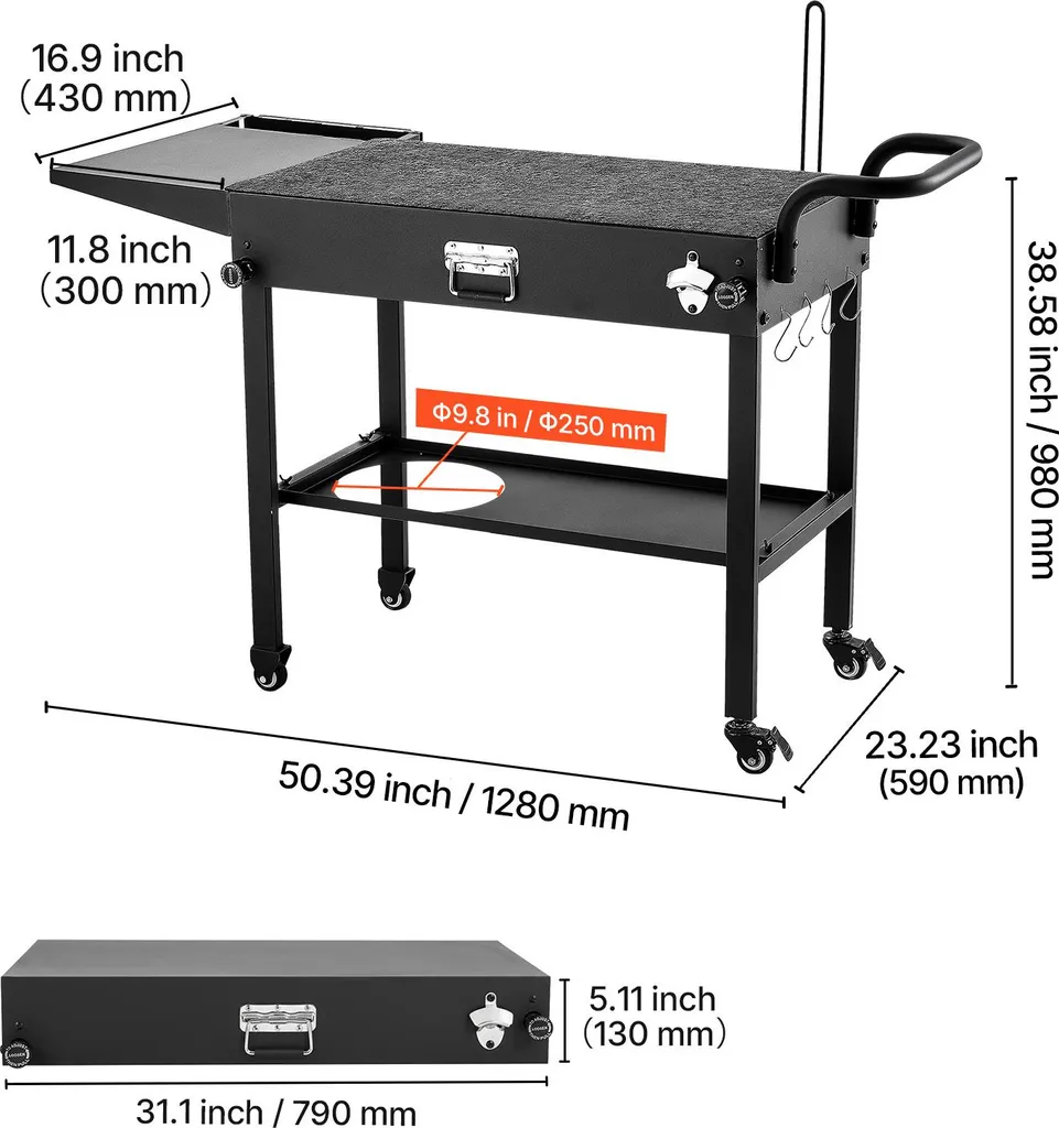 Table de barbecue extérieure pliable avec roulettes et table d'appoint - 8