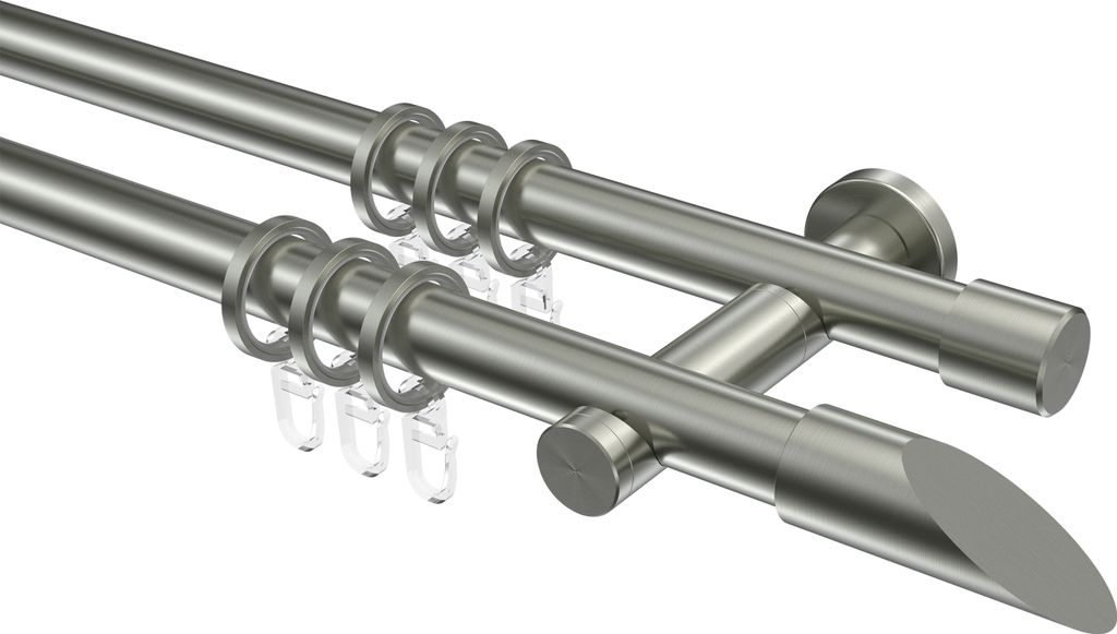 Interdeco Gardinenstange / Vorhangstange Edelstahl, Typ Perfecta Nevia (Schräge), 20 mm Ø 2-läufig, 120 cm