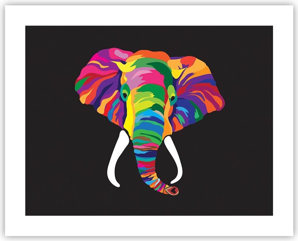 Poster - Poster ohne Rahmen - Elefant spaß bunt tier - 50x40 cm - Wand Bild - Wanddeko - Wandbilder - Kunstposter - Wandposter - Bilder - Kunstdru...