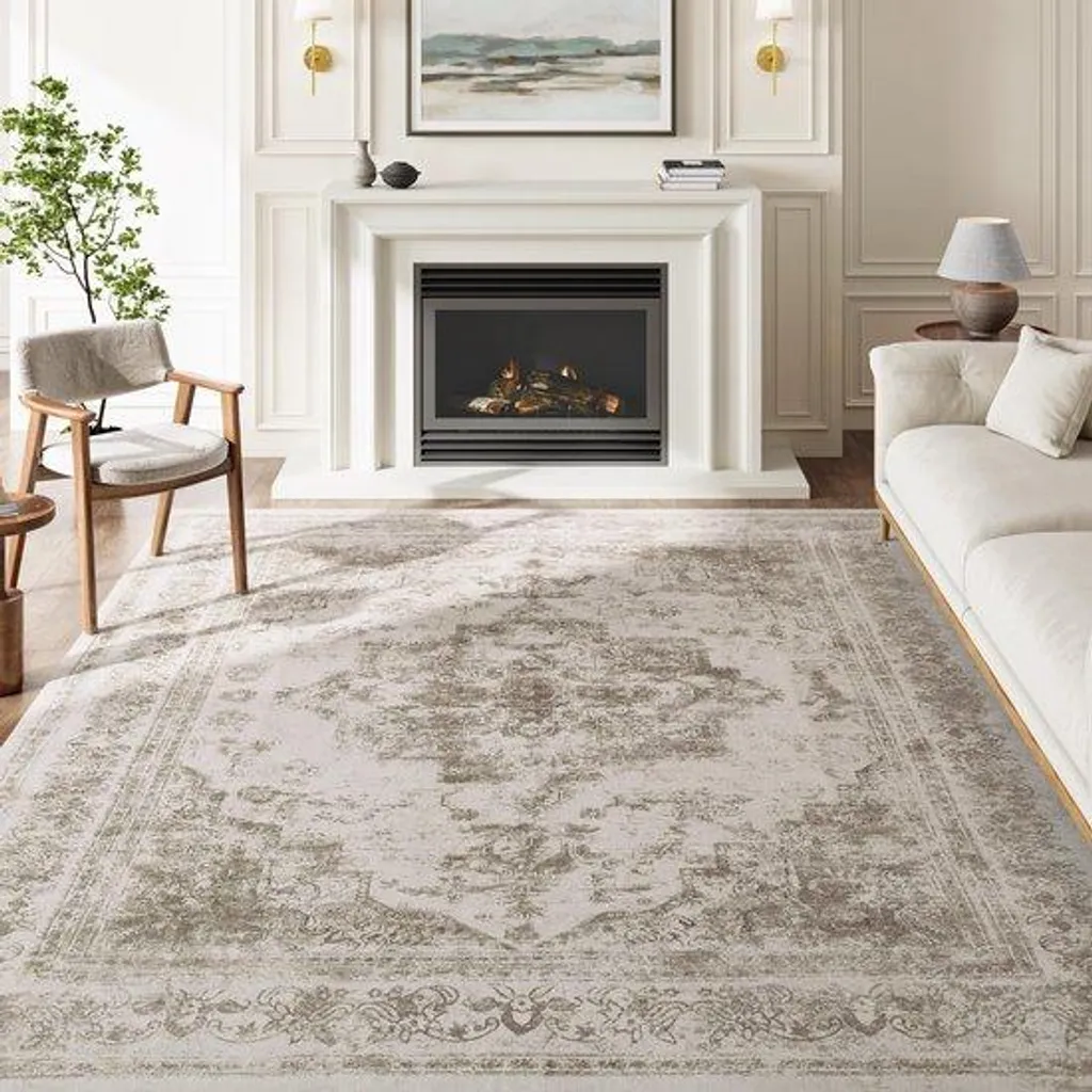 Tapis d'appoint salon 180x270 cm Groot taupe pour déco vintage chic