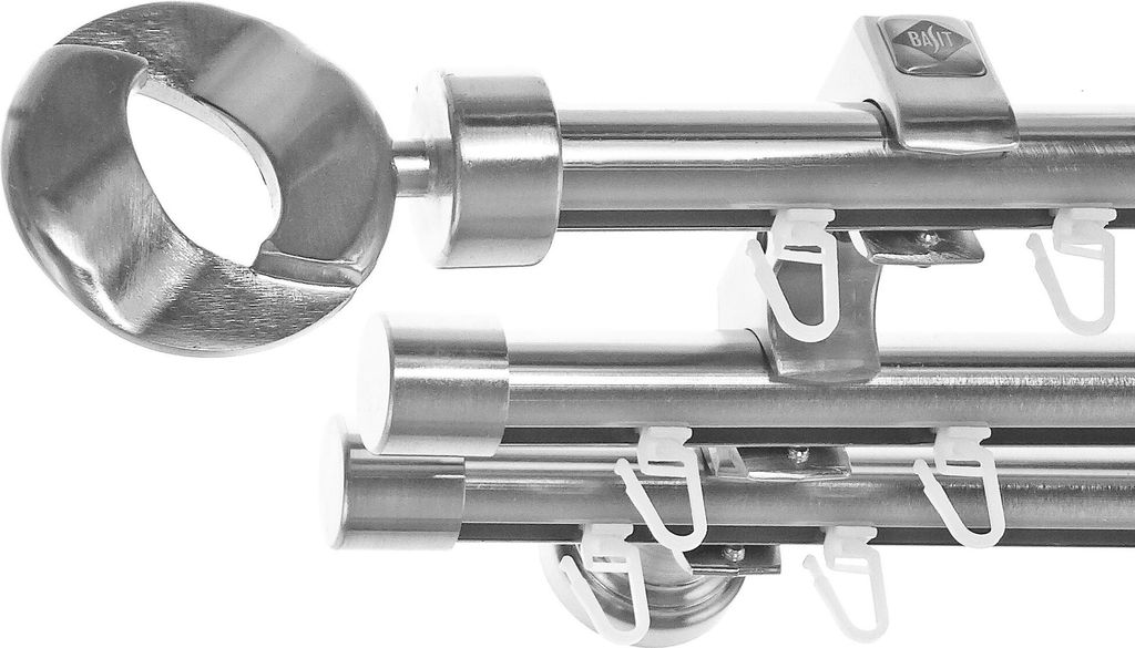 Innenlauf Gardinenstange Ø 20mm Metall Edelstahl Look 3-läufig Wandträger H60III