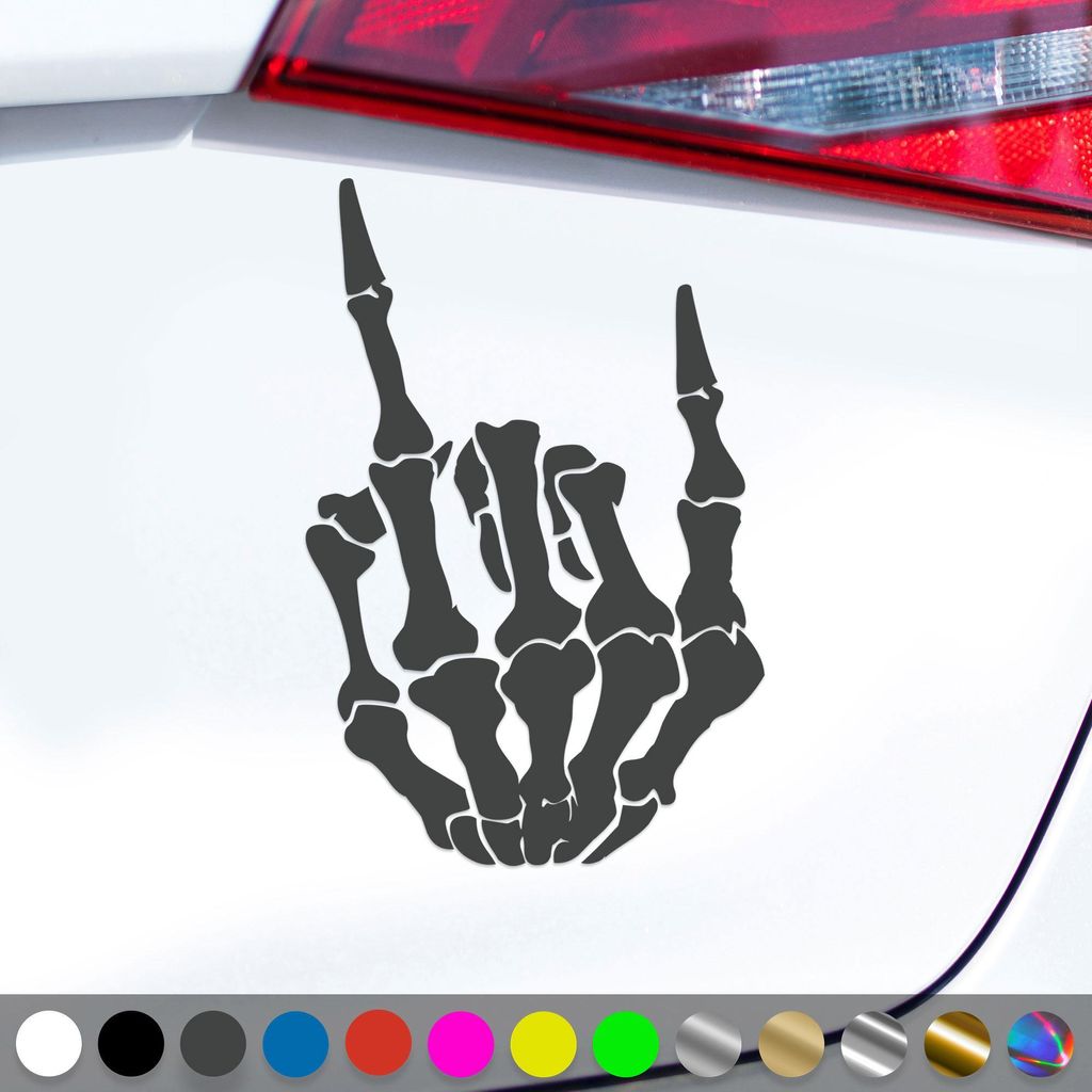 PantherPixel Skelett Hand Aufkleber Rock Heavy Metal Pommesgabel Sticker Auto Geschenkidee Farbe Dunkelgrau