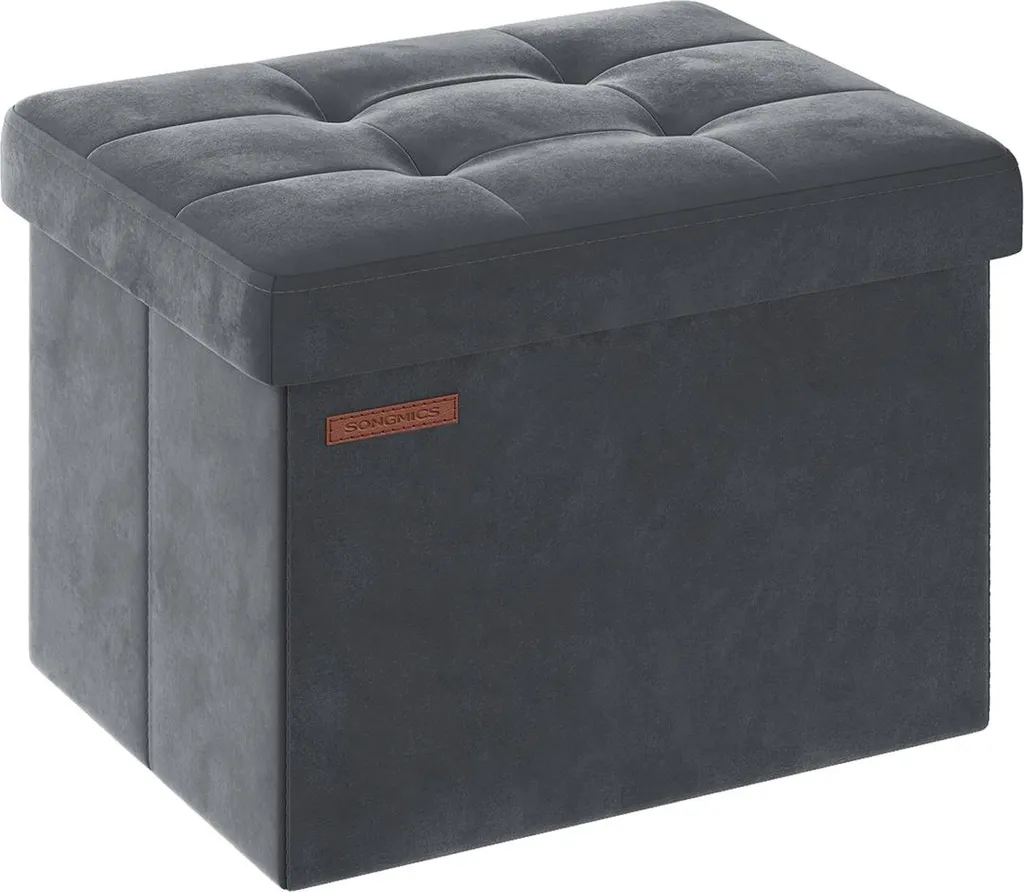 Banc d'entrée en velours gris ardoise pour ranger vos chaussures et sacs