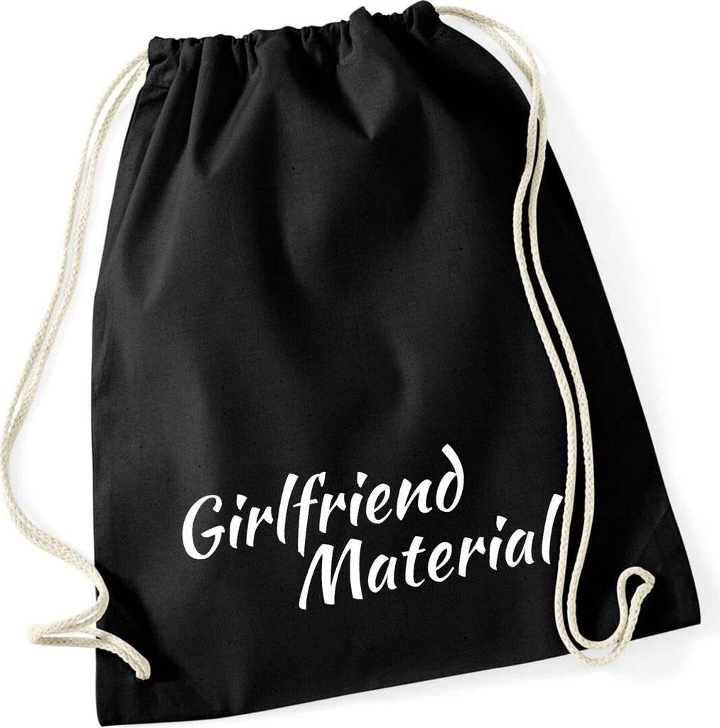 Huuraa Turnbeutel Girlfriend Material Schriftzug 12 Liter Black Baumwolle Rucksack Geschenkidee