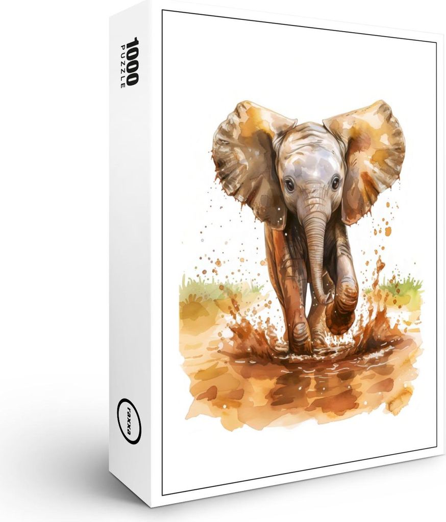 raxxa Premium-Puzzle "Watercolor painting of baby elephant splashing mud", 1000 Teile